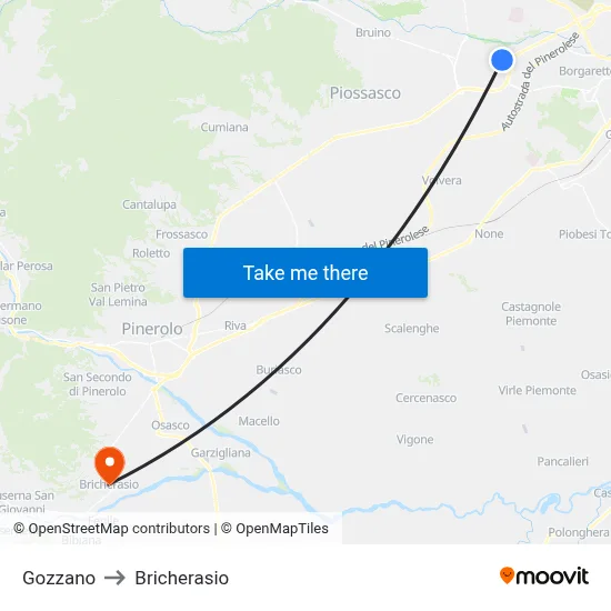 Gozzano to Bricherasio map