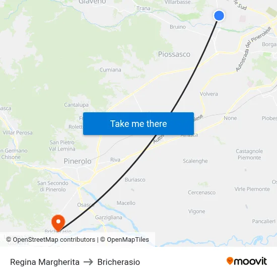 Queen Margherita to Bricherasio map