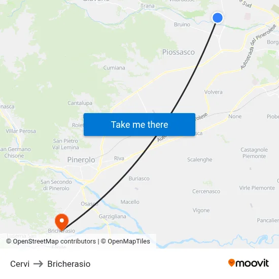 Cervi to Bricherasio map