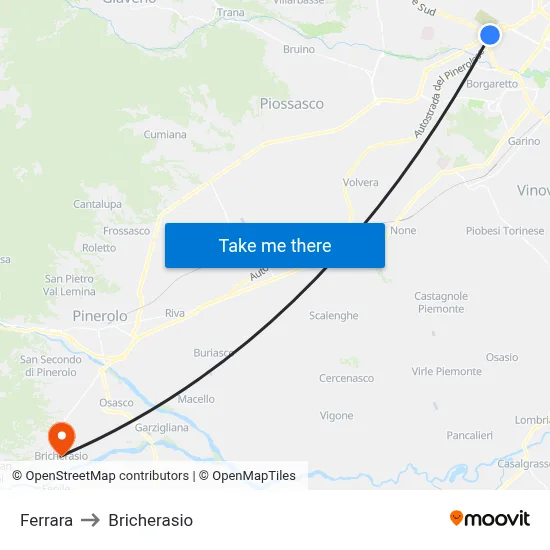 Ferrara to Bricherasio map