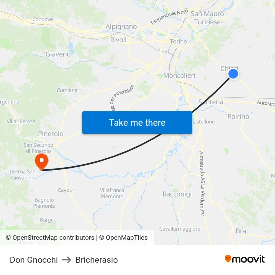 Don Gnocchi to Bricherasio map