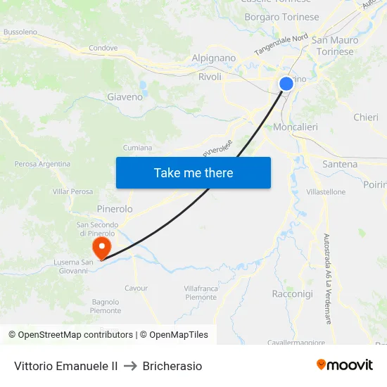 Vittorio Emanuele II to Bricherasio map