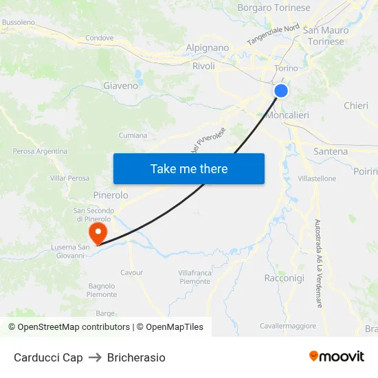 Carducci Terminal to Bricherasio map