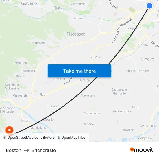 Boston to Bricherasio map