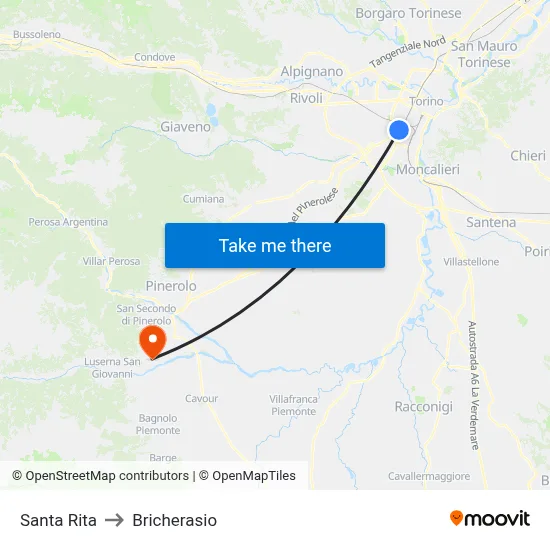 Santa Rita to Bricherasio map