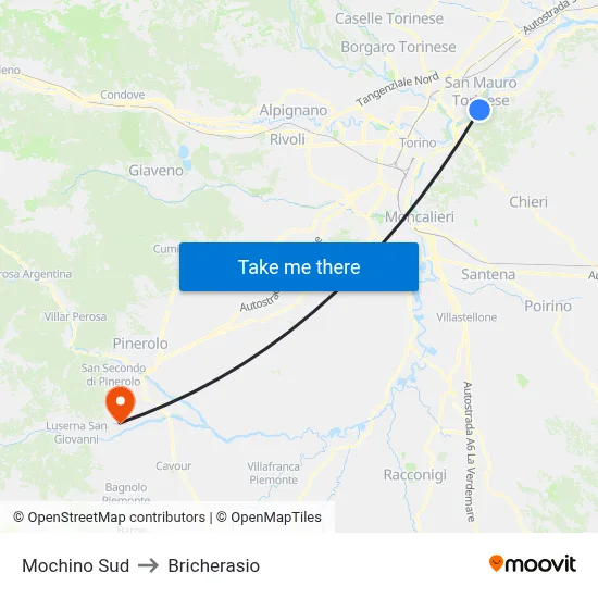 Mochino South to Bricherasio map