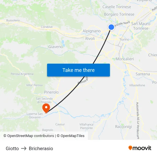 Giotto to Bricherasio map