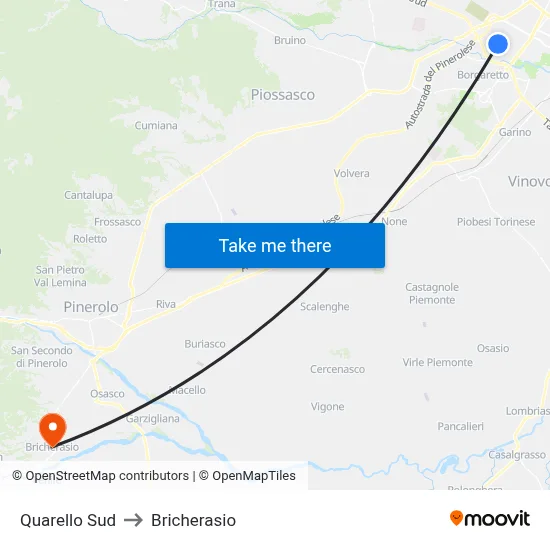 Quarello South to Bricherasio map