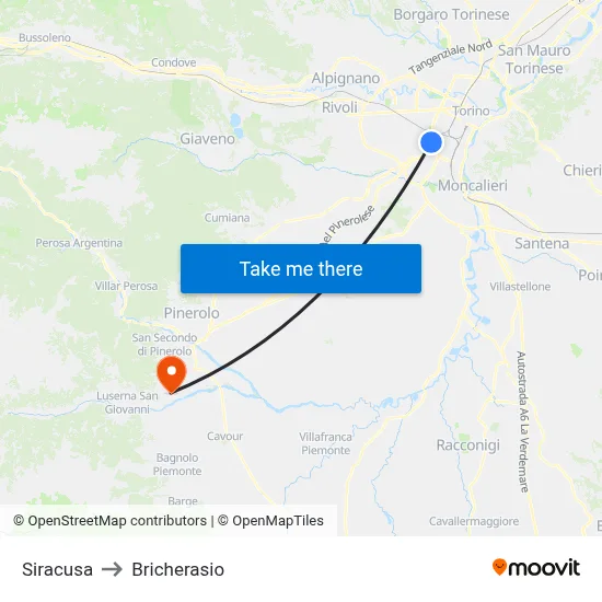 Siracusa to Bricherasio map