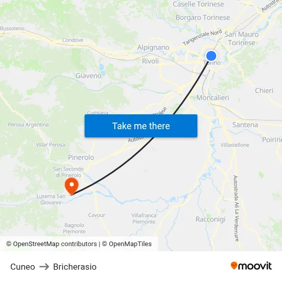 Cuneo to Bricherasio map