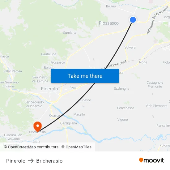 Pinerolo to Bricherasio map