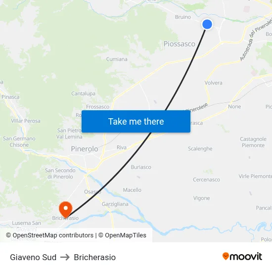 South Giaveno to Bricherasio map
