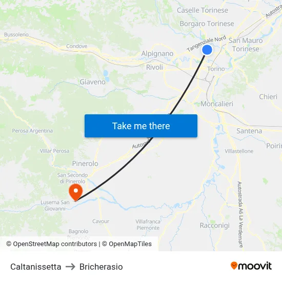 Caltanissetta to Bricherasio map