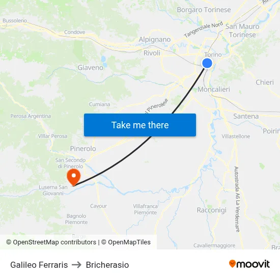 Galileo Ferraris to Bricherasio map