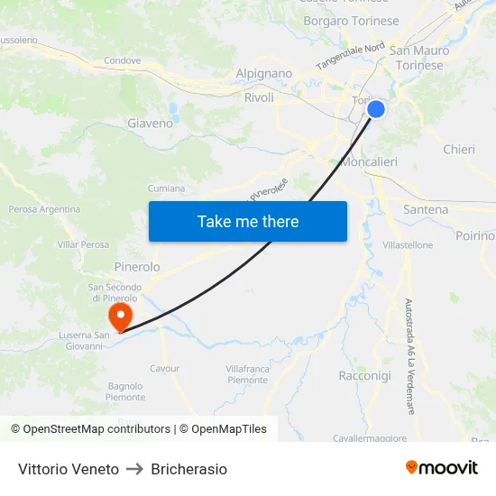 Vittorio Veneto to Bricherasio map