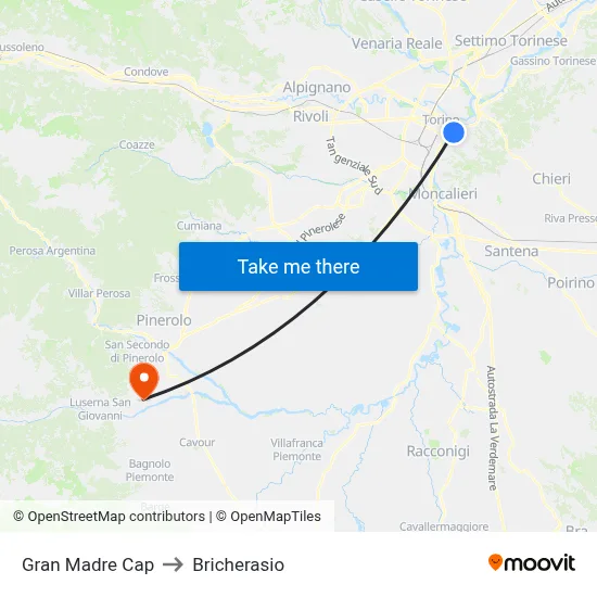 Gran Madre Terminal to Bricherasio map