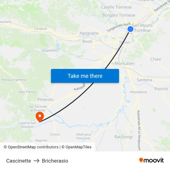 Cascinette to Bricherasio map