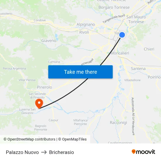 New Palace to Bricherasio map