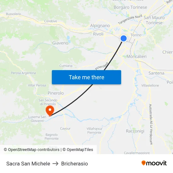 Sacra San Michele to Bricherasio map