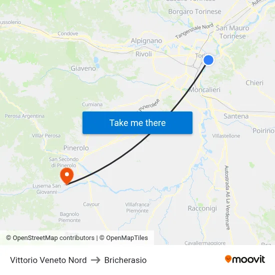 North Vittorio Veneto to Bricherasio map
