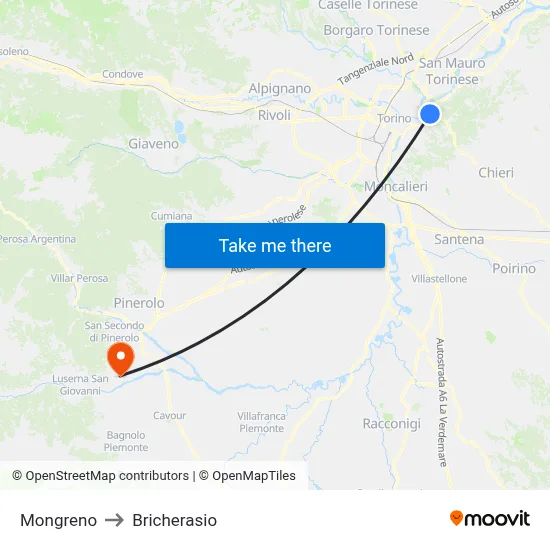 Mongreno to Bricherasio map