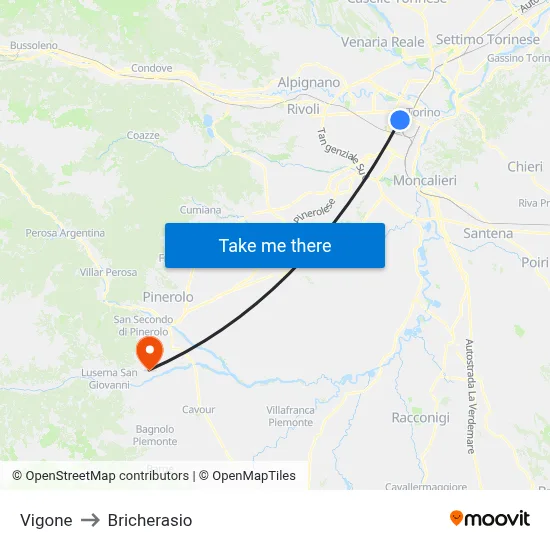 Vigone to Bricherasio map
