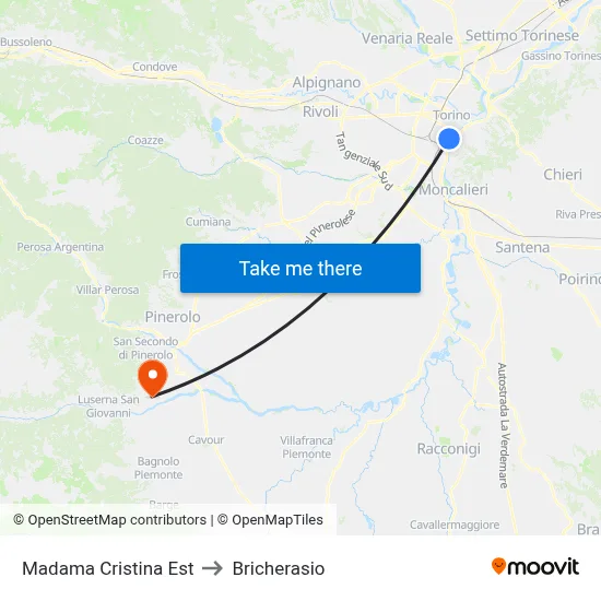 Madama Cristina East to Bricherasio map
