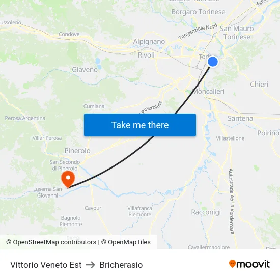 Vittorio Veneto East to Bricherasio map
