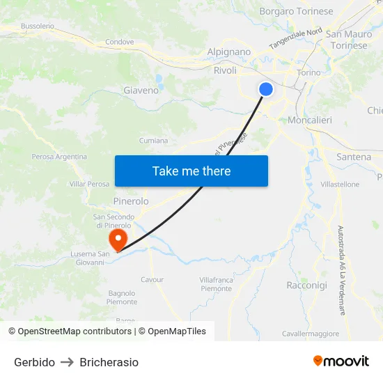 Gerbido to Bricherasio map