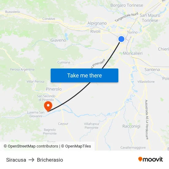 Siracusa to Bricherasio map