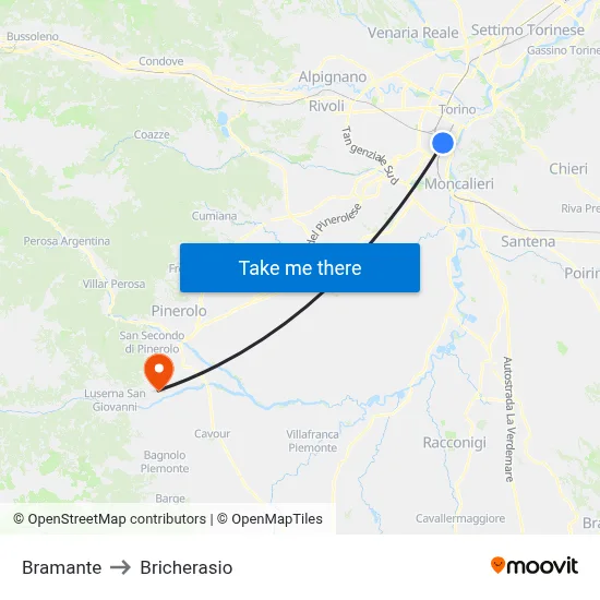 Bramante to Bricherasio map