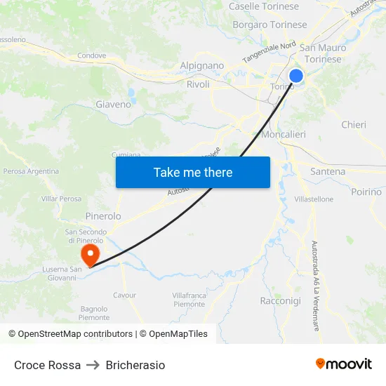 Red Cross to Bricherasio map