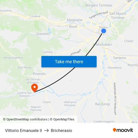 Vittorio Emanuele II to Bricherasio map