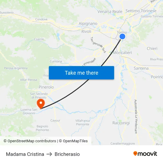 Madama Cristina to Bricherasio map