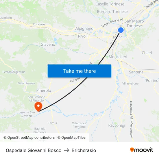 Giovanni Bosco Hospital to Bricherasio map