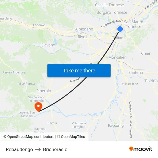 Rebaudengo to Bricherasio map