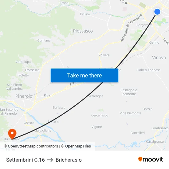 Settembrini 16 to Bricherasio map