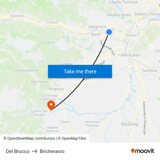 Del Brucco to Bricherasio map