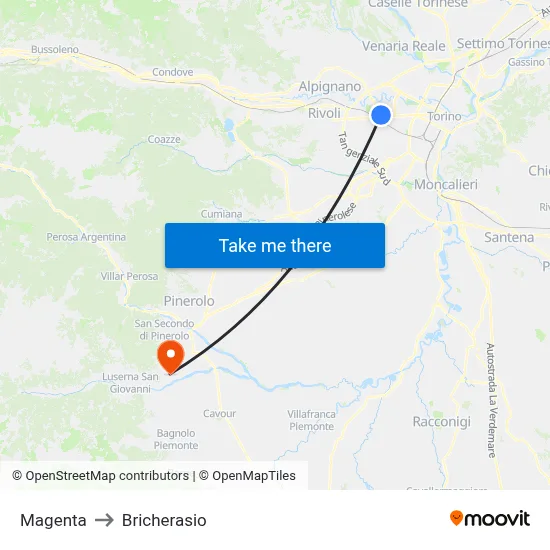 Magenta to Bricherasio map