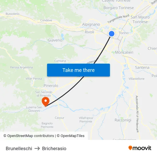 Brunelleschi to Bricherasio map