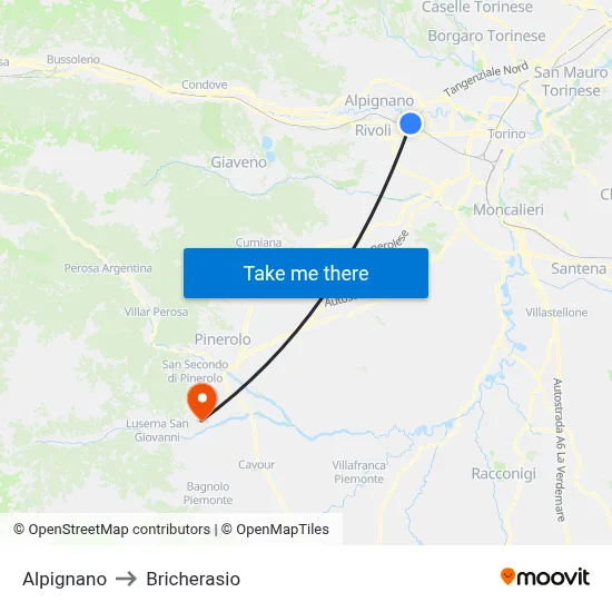 Alpignano to Bricherasio map