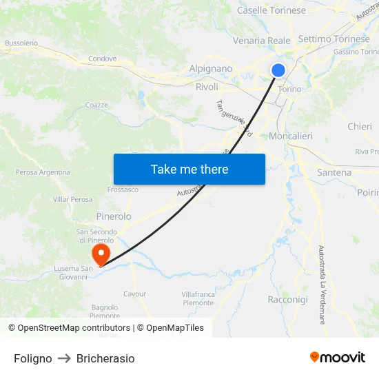 Foligno to Bricherasio map