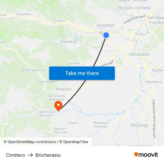 Cemetery to Bricherasio map