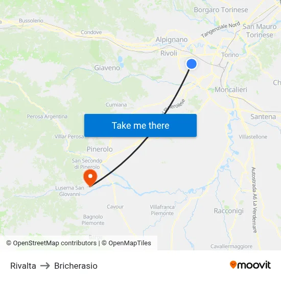 Rivalta to Bricherasio map
