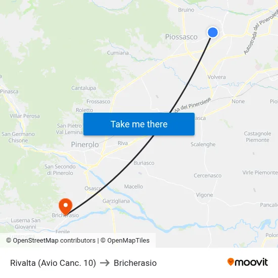 Rivalta (Avio Gate 10) to Bricherasio map