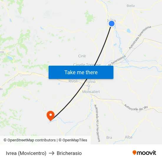 Ivrea (Transport Center) to Bricherasio map