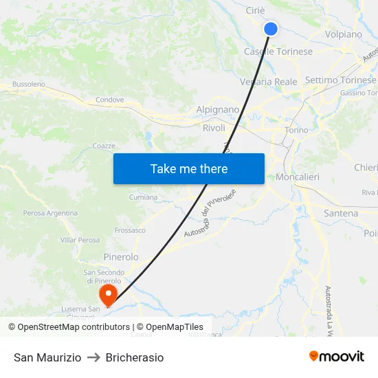 San Maurizio to Bricherasio map