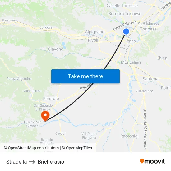 Stradella to Bricherasio map