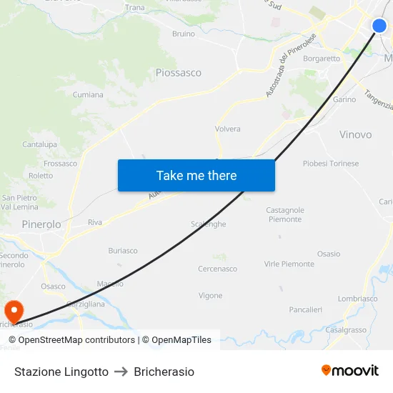 Lingotto Station to Bricherasio map