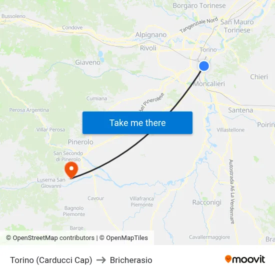 Turin (Carducci Cap) to Bricherasio map